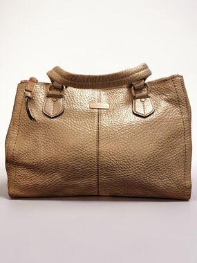Cole Haan Metallic Gold Pebbled Leather Satchel